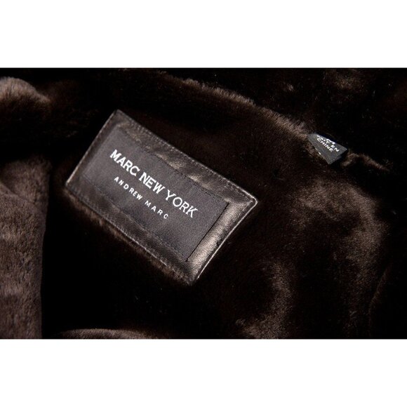 Women’s MARC NEW YORK Andrew Marc Leather Coat Hood Black Faux Fur M - Picture 4 of 10